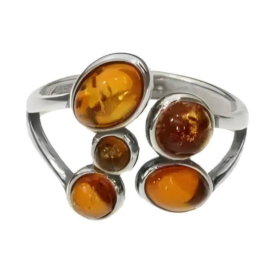 Cognac Amber Sterling Silver Adjustable Ring
