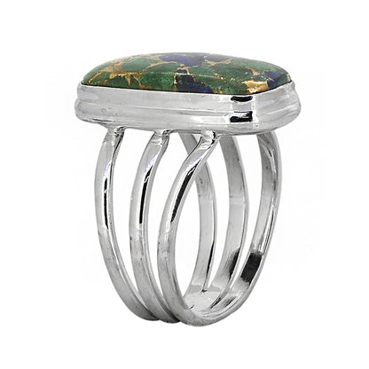 925 Sterling Silver Lapis Malachite Copper Bohemian Ring