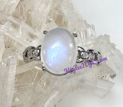 Natural Moonstone Stainless Steel Rings