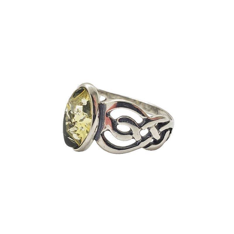 Citrine Amber Sterling Silver Celtic Ring