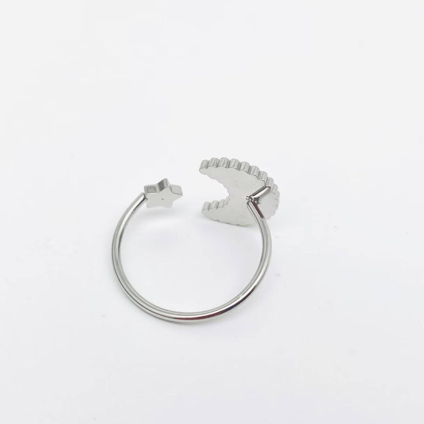 Black Enamel Moon & Star Stainless Steel Adjustable Ring