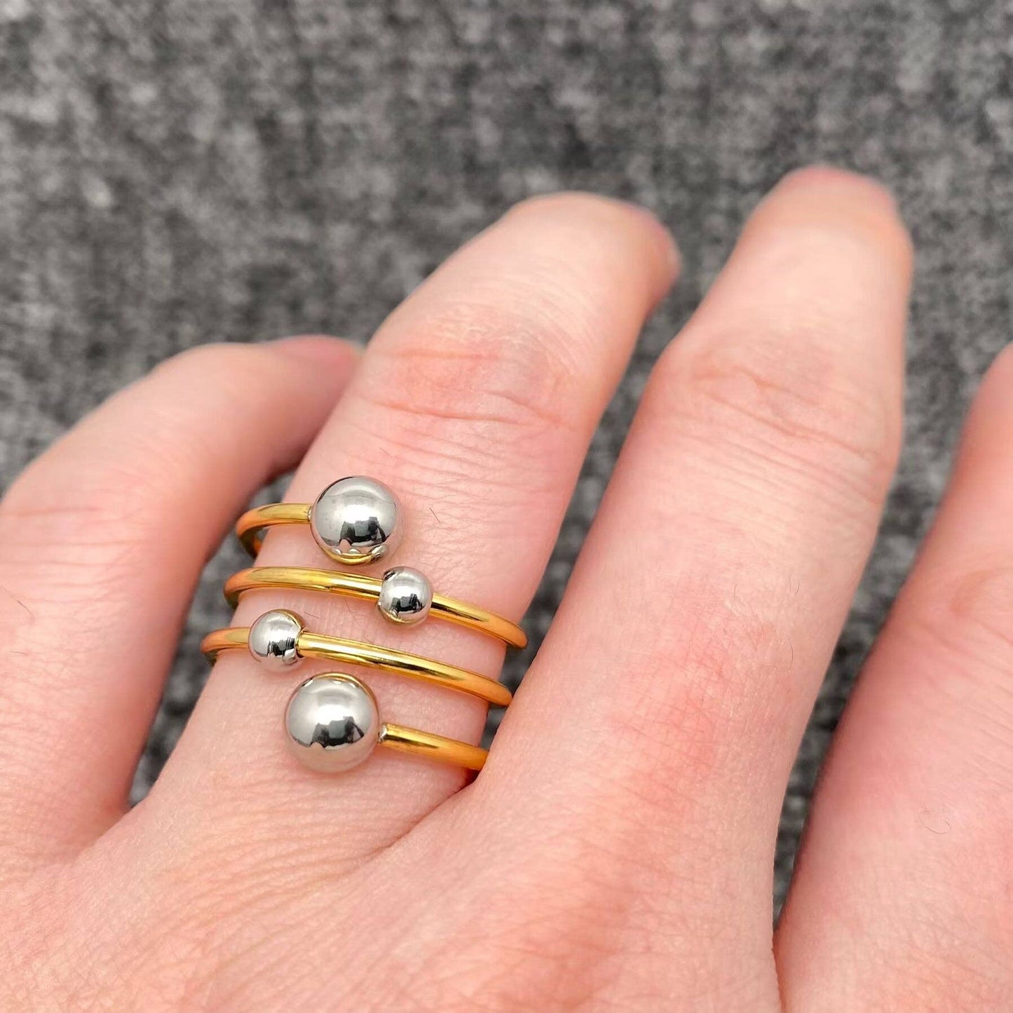 Two Tone Steel Ball 18K Gold Plated Stainless Steel Ring