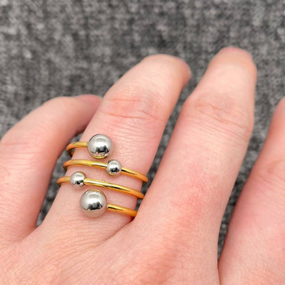 Two Tone Steel Ball 18K Gold Plated Stainless Steel Ring