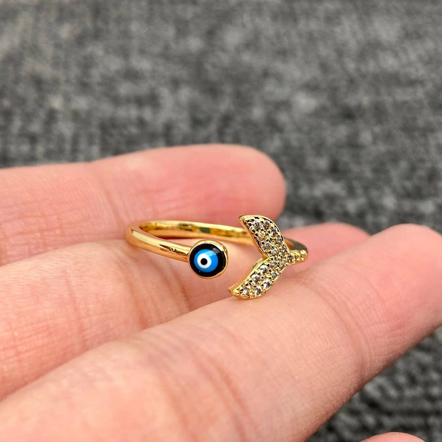 Enamel Rhinestone Turkish Evil Eye Golden Adjustable Rings