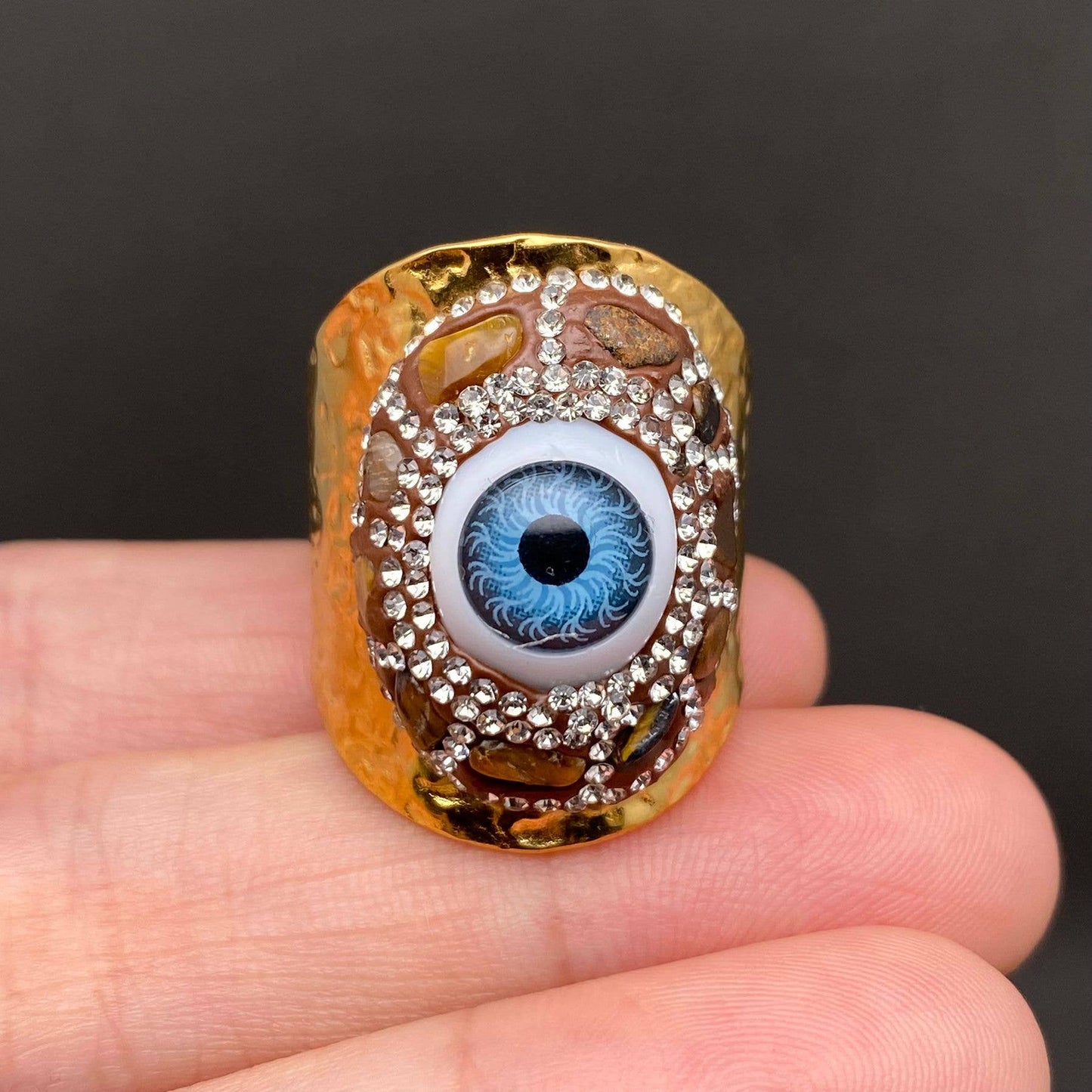 Evil Eye Swarovski Crystal & Inlaid 18K Gold Plated Stainless Steel Ring