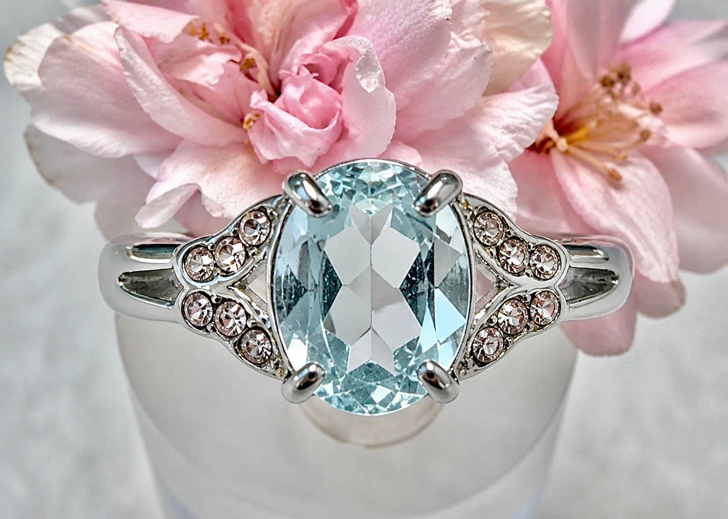 Faceted London Blue Topaz Stainless Steel Rings