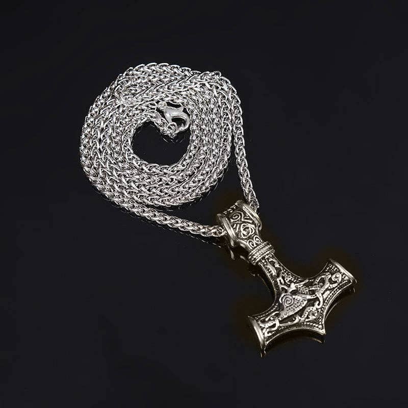 Viking Odin Triangle Knot Mjolnir Pendant Necklace
