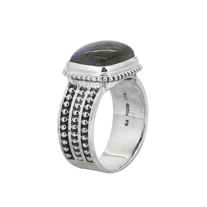 925 Sterling Silver Labradorite Gemstone Textured Ring