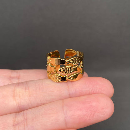 Shoal of Fish 18K Gold Plated Stainless Steel Ring - Adjustable