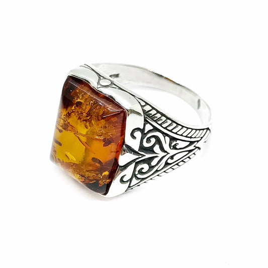 Cognac Amber Sterling Silver Men’s Ring