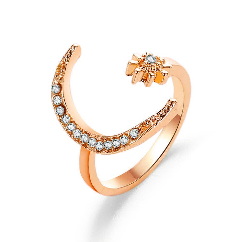 Crescent Moon Star Ring Adjustable Ring