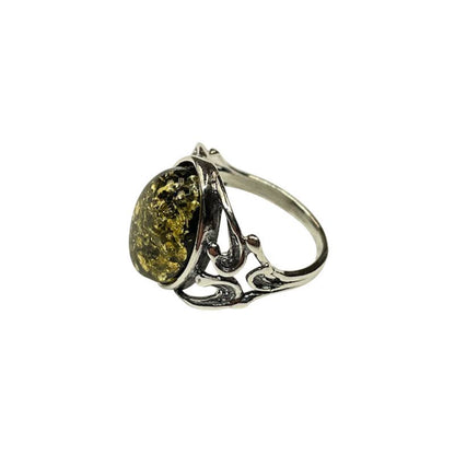 Green Amber Sterling Silver Ring