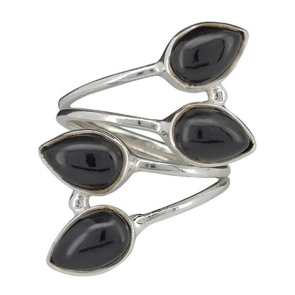 4-Stone Black Onyx Silver Adjustable Ring