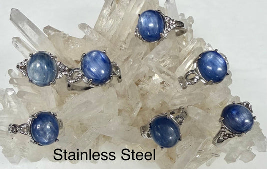Natural Blue Kyanite Stainless Steel Rings