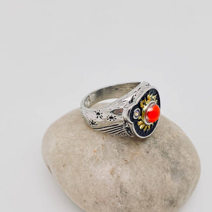 Black Vintage Red Sun Ring