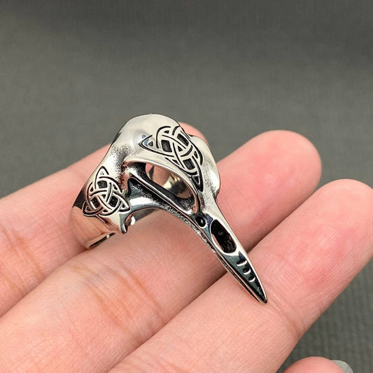 Trinity Knot Viking Celtic Crow Skull Stainless Steel Ring