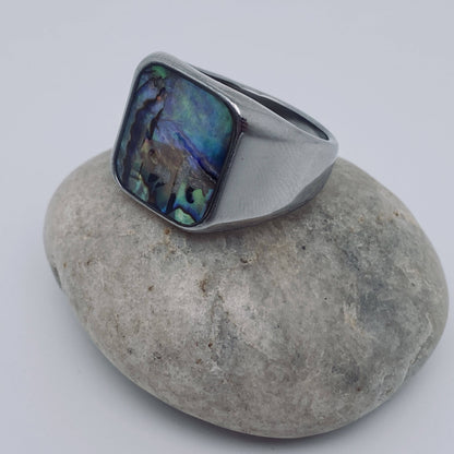 Shell Inlaid Stainless Steel Ring