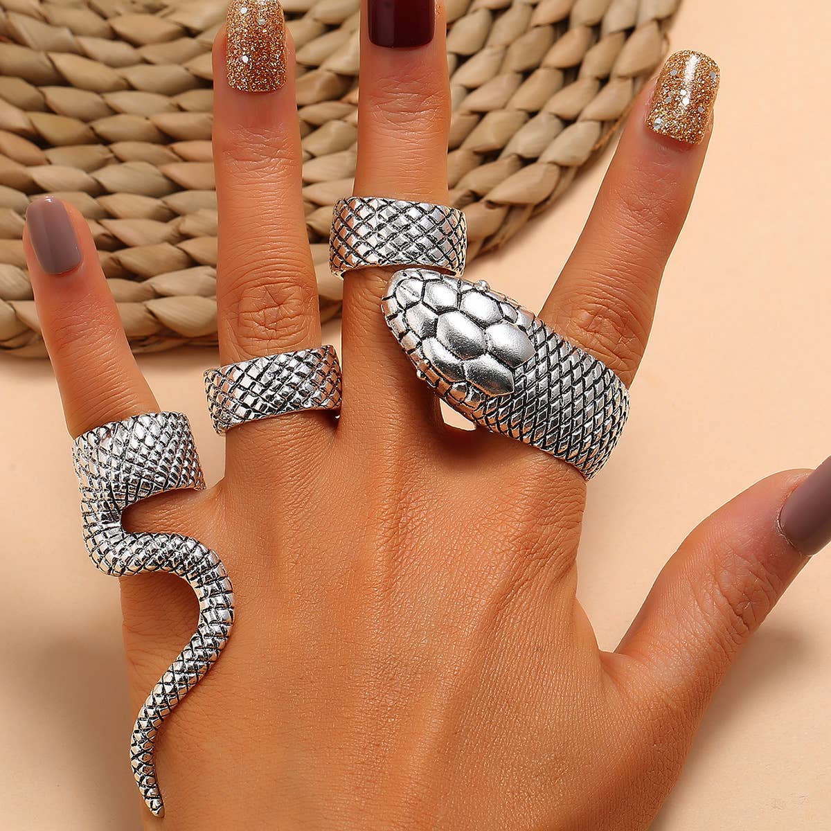 Women Vintage Heavy Metal Diablo Gothic Python Ring Set