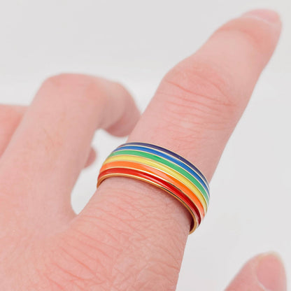 Rainbow Striped 🌈 Stainless Steel Pride Ring