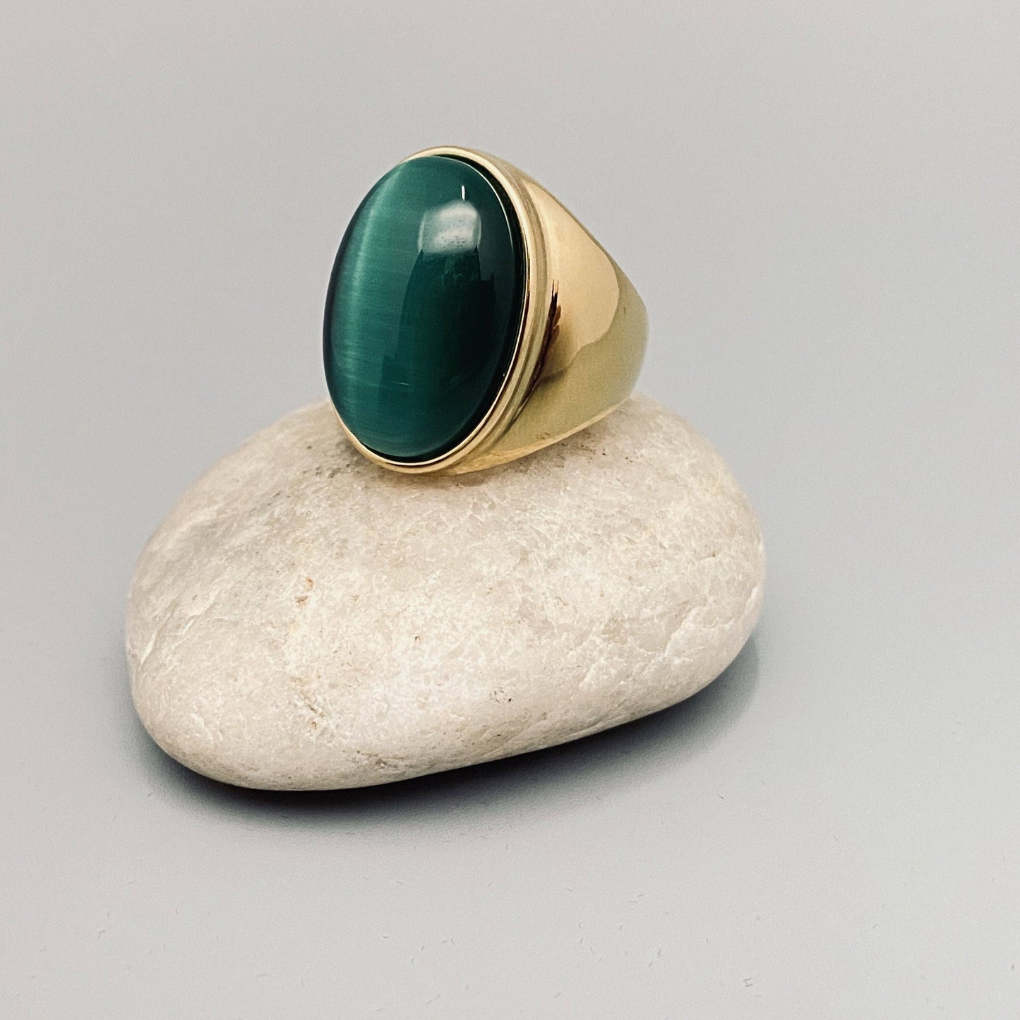 Gemstone Signet Ring☆ 18k Gold Plate Stainless Steel ☆ Tiger Eye ☆ Malachite