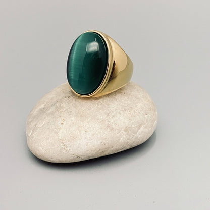 Gemstone Signet Ring☆ 18k Gold Plate Stainless Steel ☆ Tiger Eye ☆ Malachite