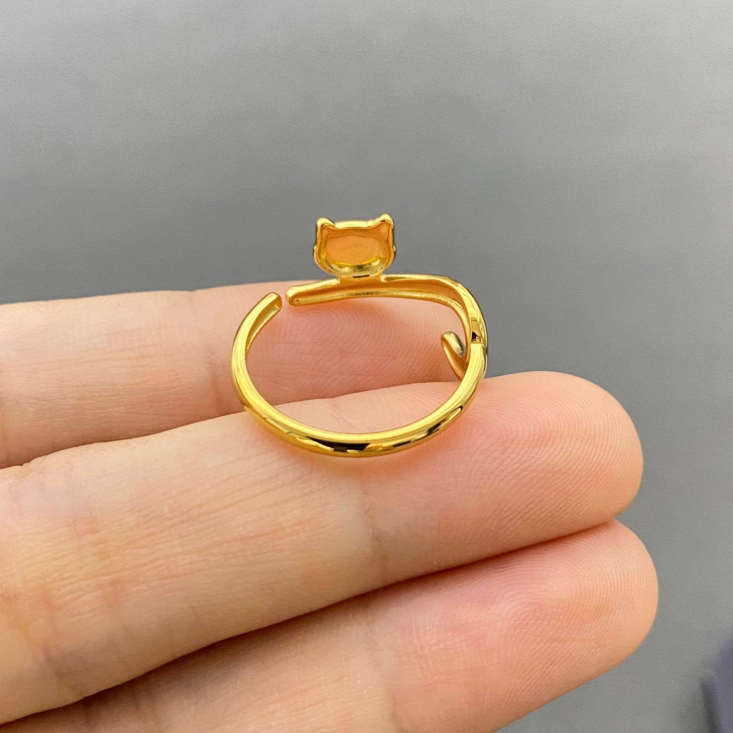18K Gold Plated Stainless Steel Adjustable Cat Ring