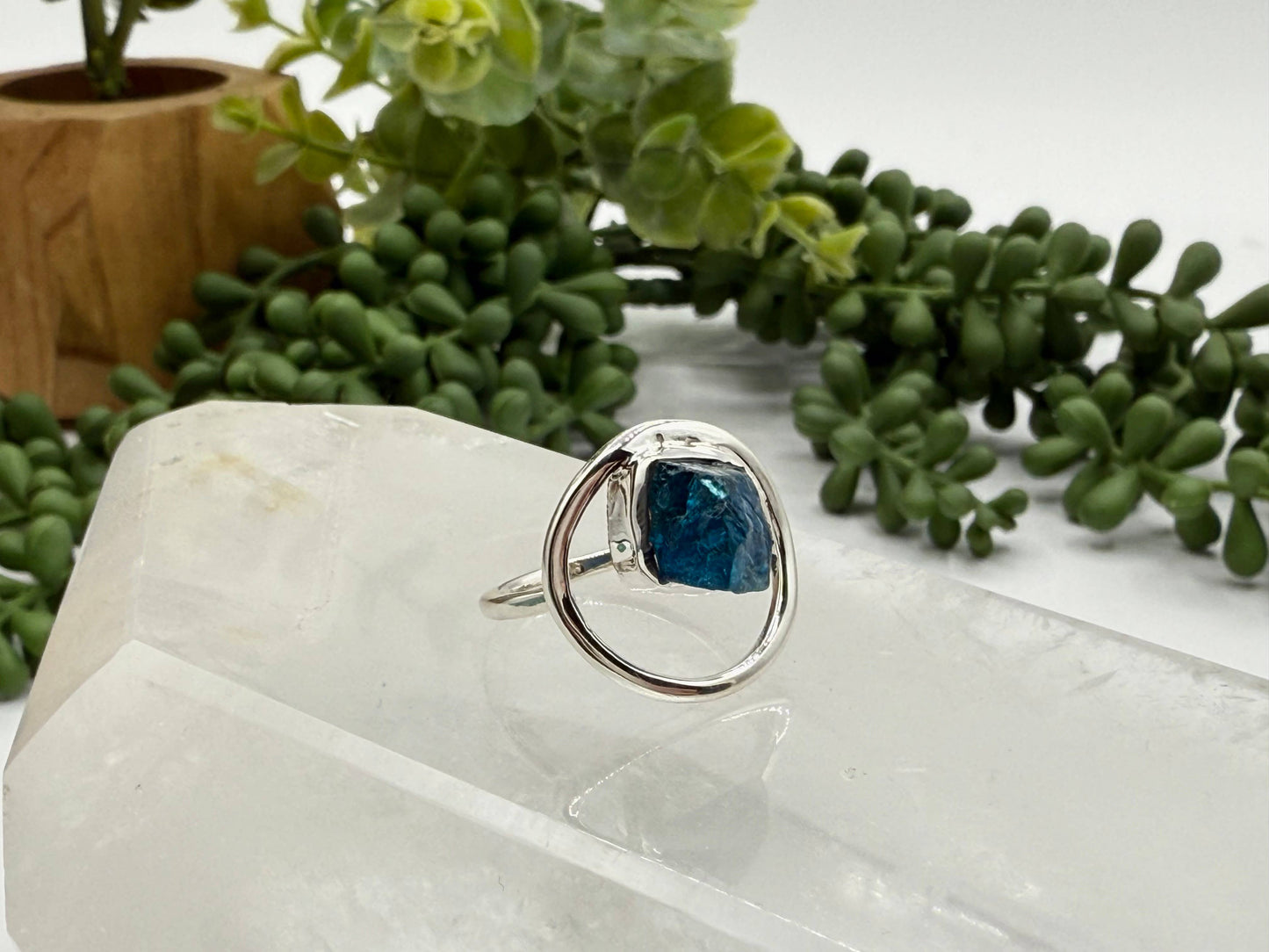 Blue Apatite Rough Gemstone 925/Sterling Silver Ring