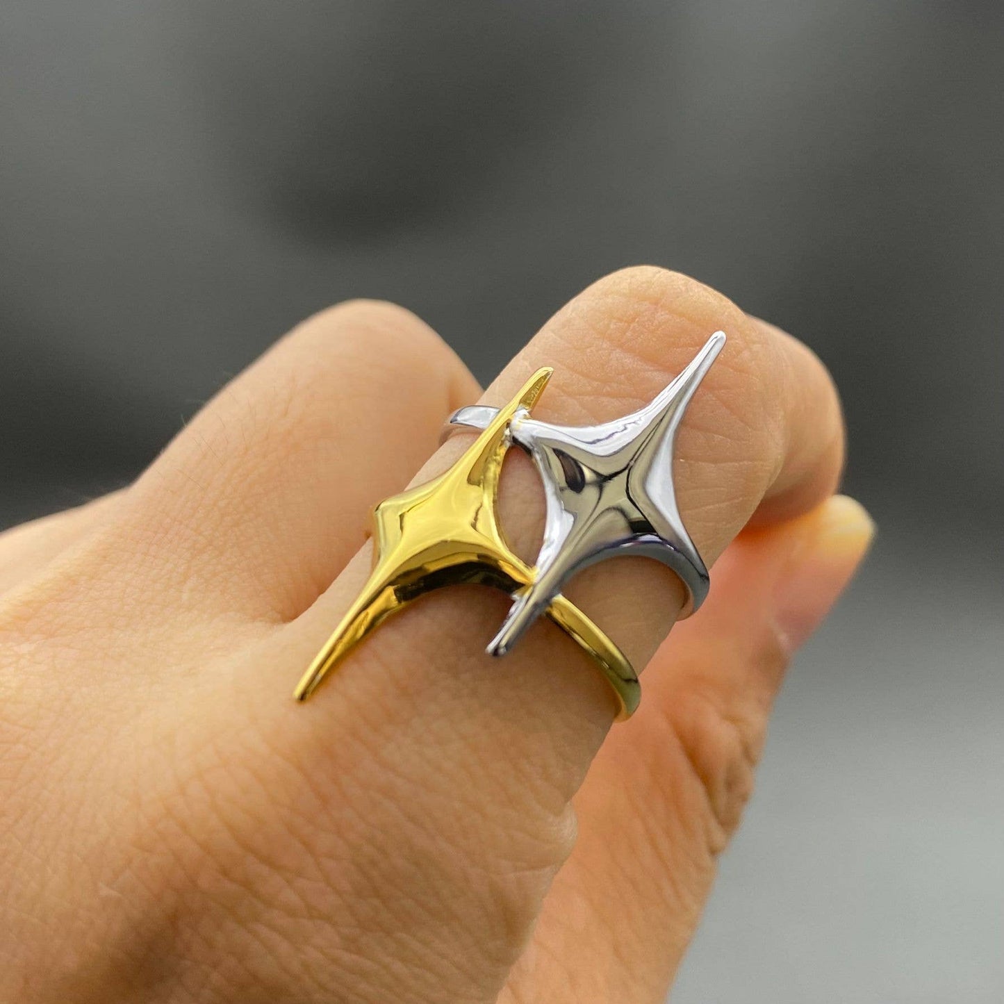 Two Tone Double Star 18K Gold Plated S.Steel Ring
