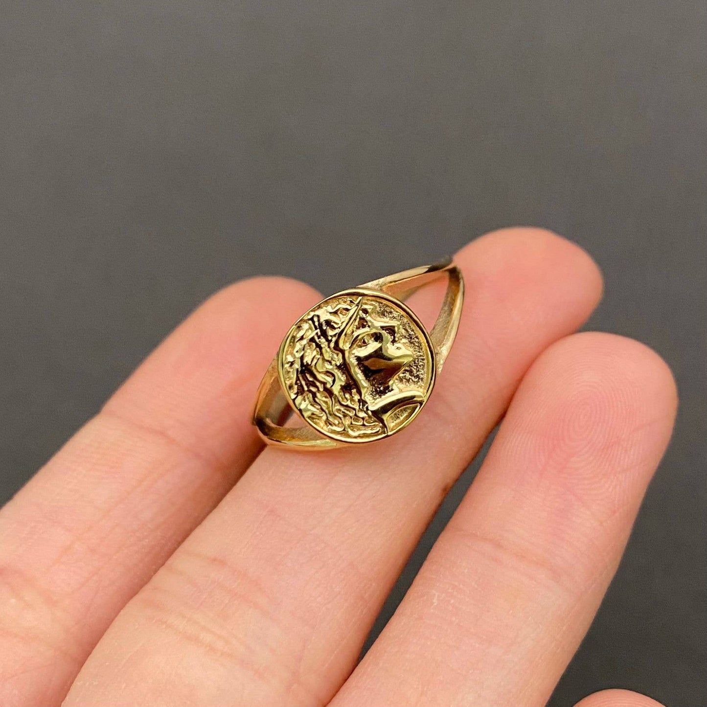 Portrait Signet 18K Golden Stainless Steel Ring