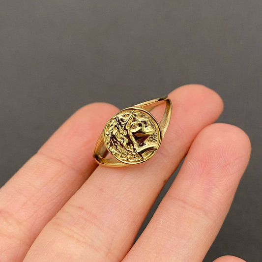 Portrait Signet 18K Golden Stainless Steel Ring