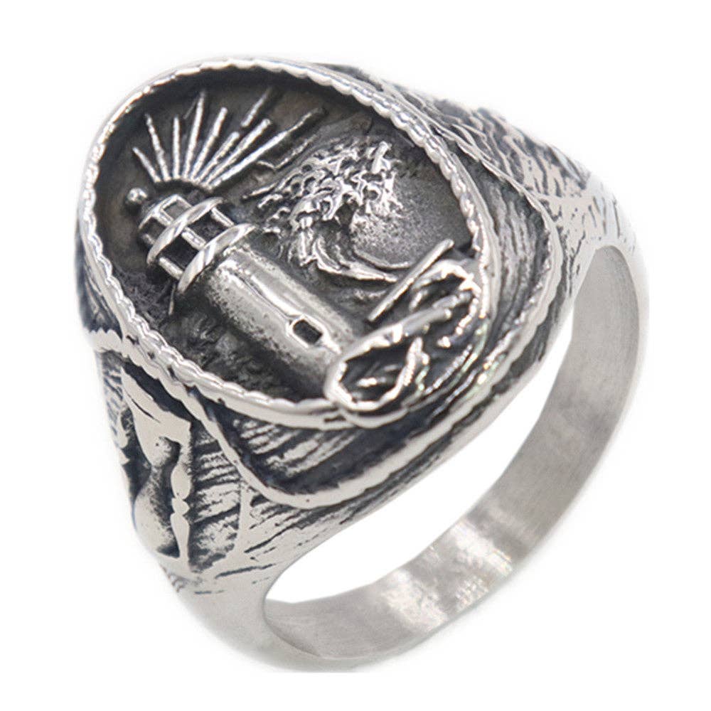 Men's Stainless Steel Ring Lighthouse Pattern