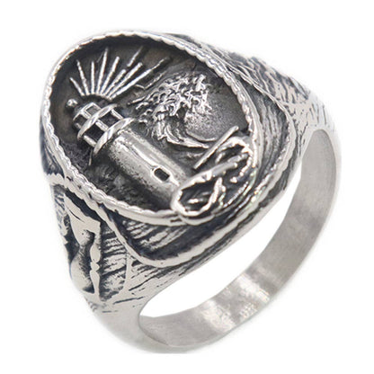 Men's Stainless Steel Ring Lighthouse Pattern