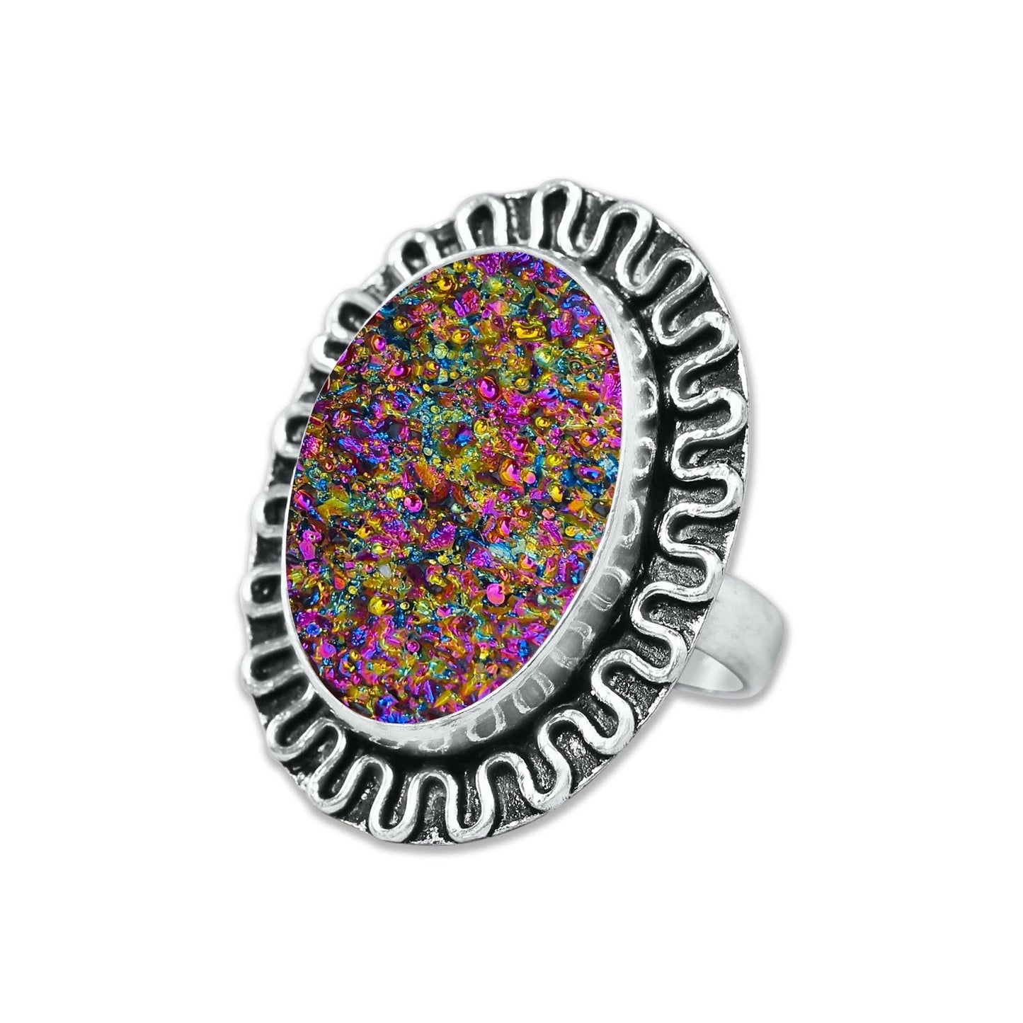Titanium Druzy Rings – Handmade & Silver-Plated ☆ Sizes 6-10