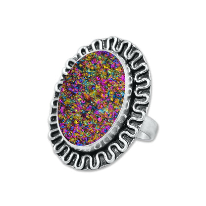 Titanium Druzy Rings – Handmade & Silver-Plated ☆ Sizes 6-10
