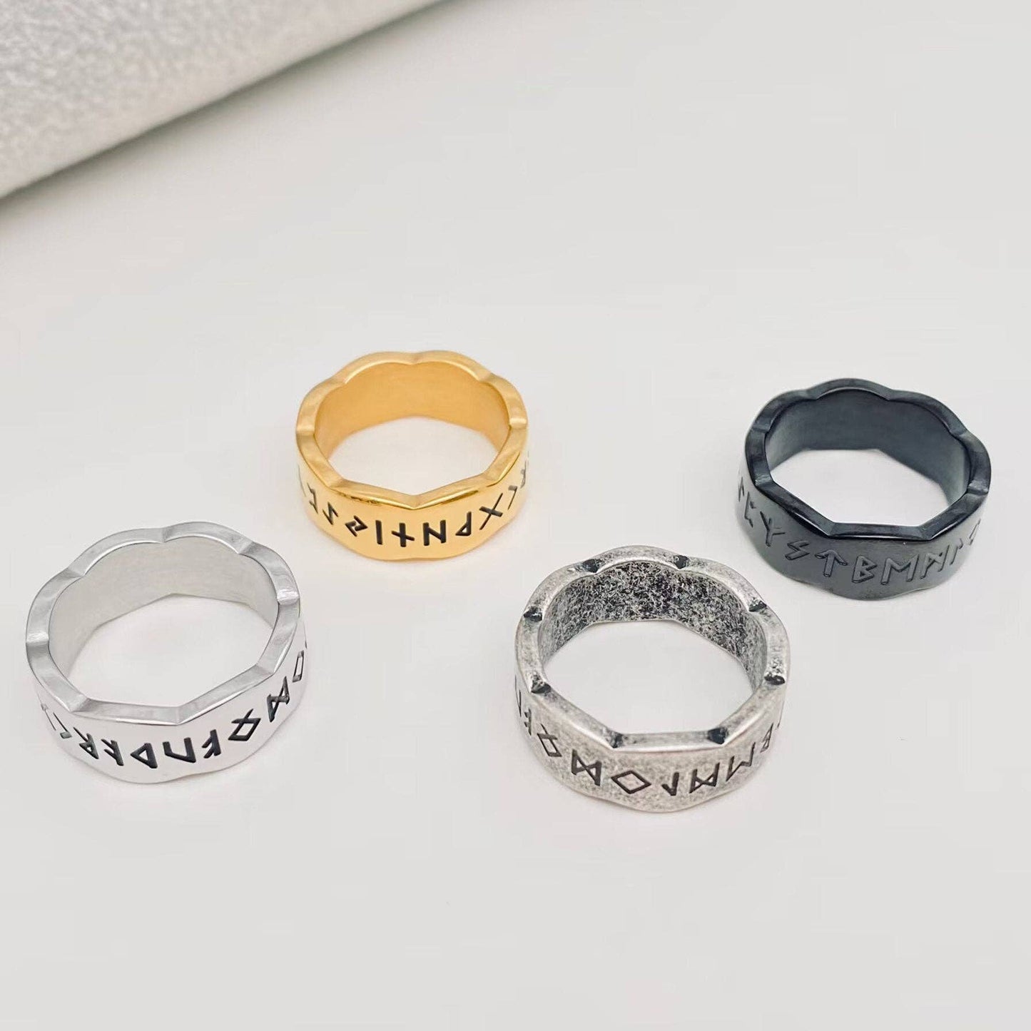 Wave Shape Viking Rune Titanium Steel Rings