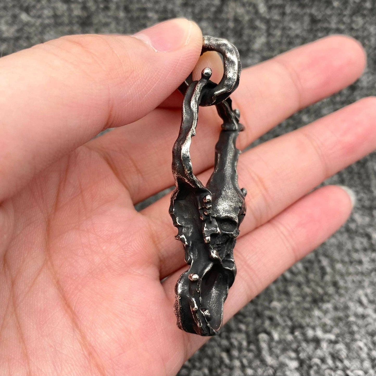 Irregular Double Skull Stainless Steel Craft Charm on Chain
