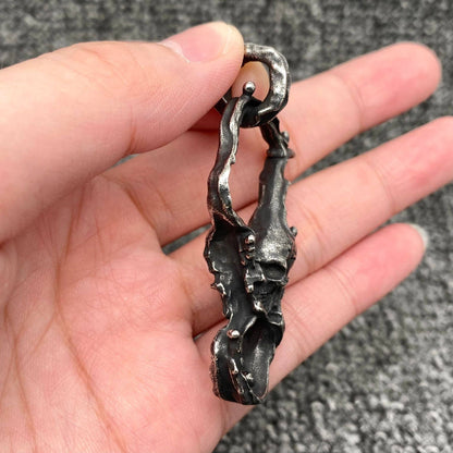 Irregular Double Skull Stainless Steel Craft Charm on Chain