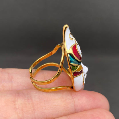 Enamel Mask 18K Gold Plated Stainless Steel Ring