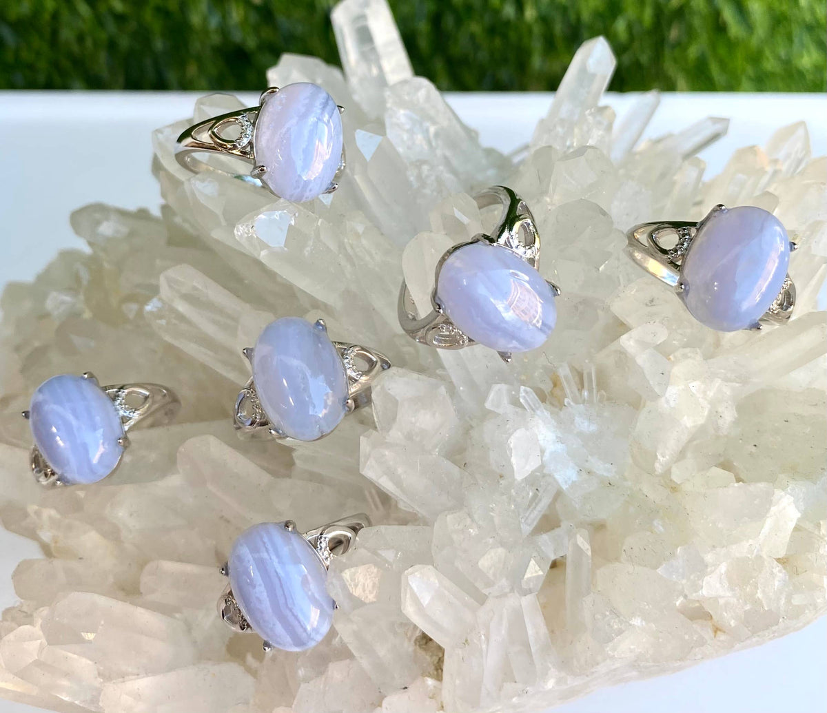 Natural Blue Lace White Bronze rings