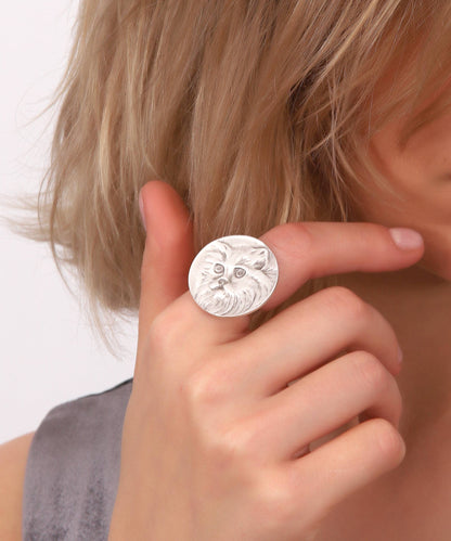 945 Turkish Silver Plated Cat Adjustable Ring