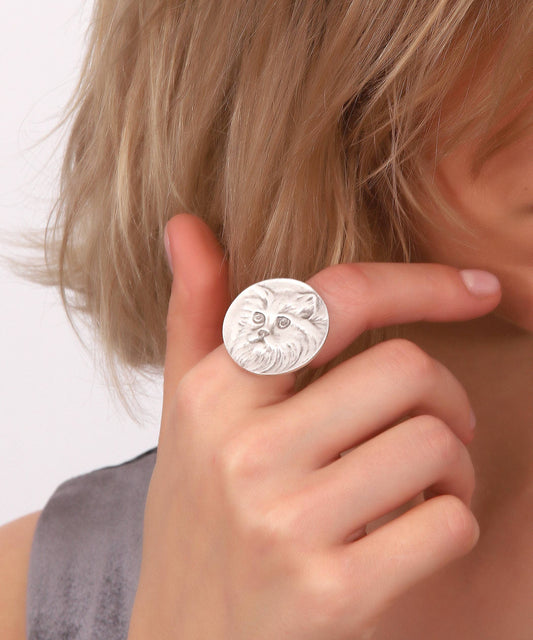 945 Turkish Silver Plated Cat Adjustable Ring