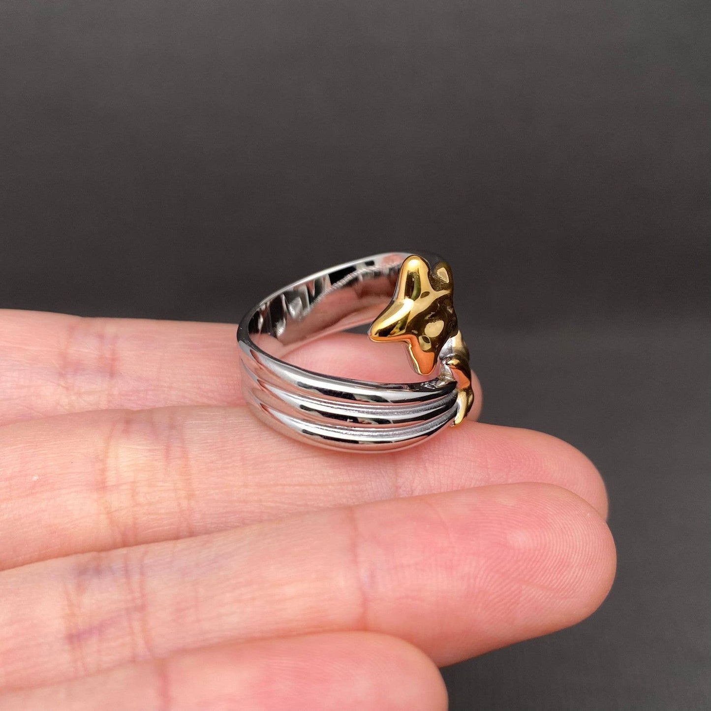 Two Tone Meteor 18K Gold Plated Stainless Steel Star Ring