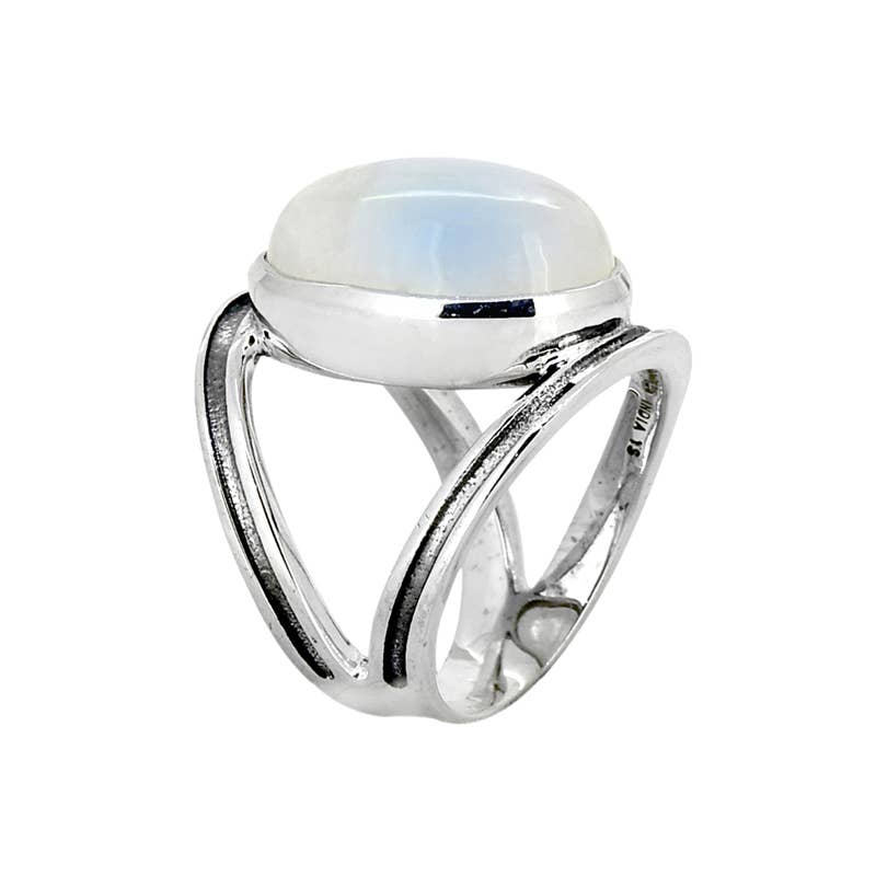 925 Silver Rainbow Moonstone Lunaria Arc Statement Ring