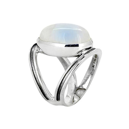 925 Silver Rainbow Moonstone Lunaria Arc Statement Ring