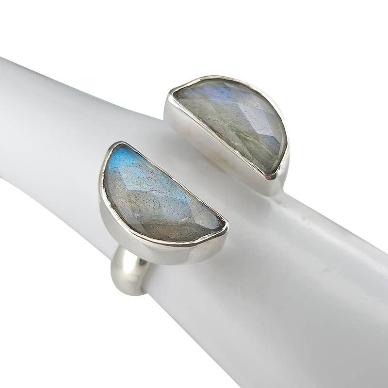 Faceted Labradorite Sterling Silver Adjustable Ring