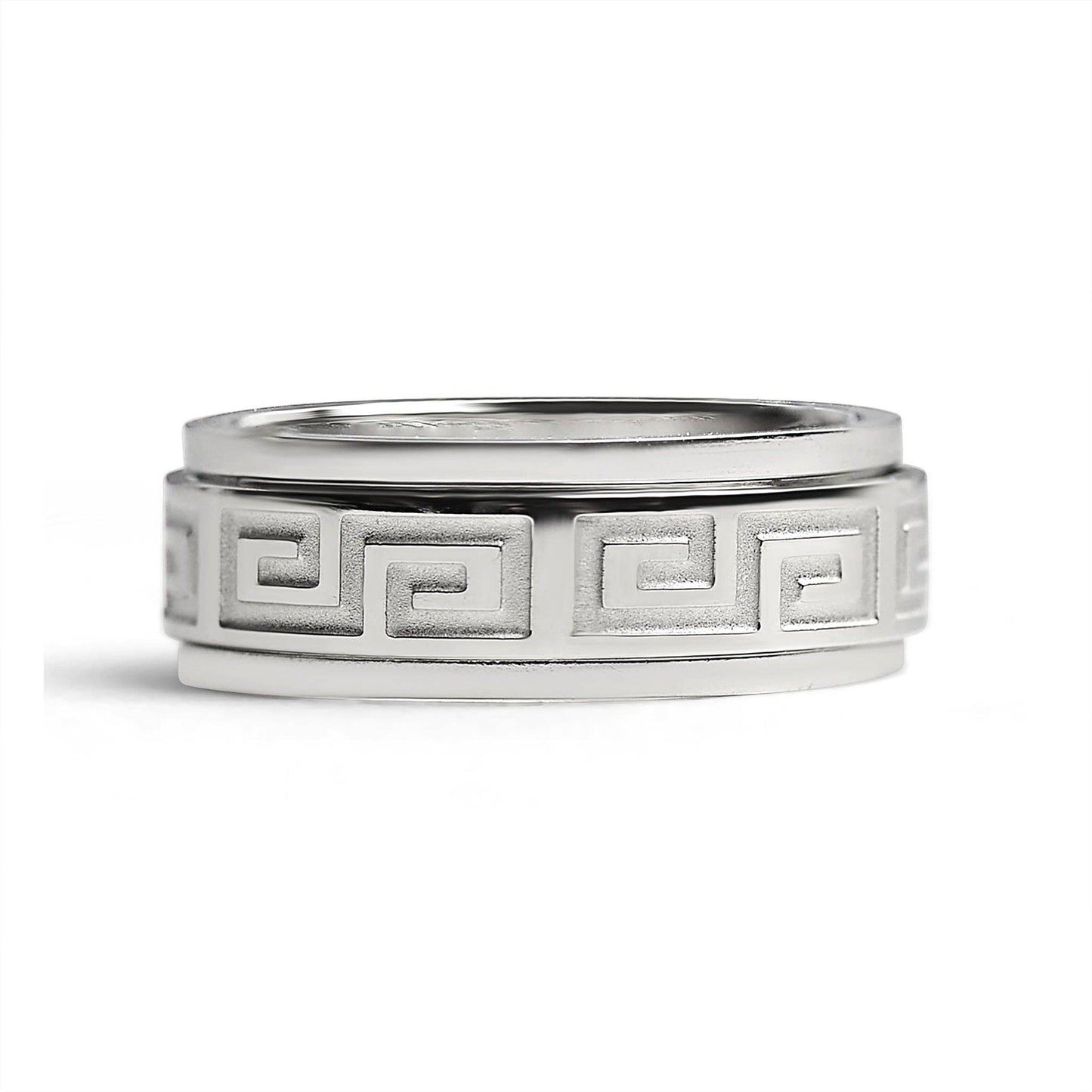 Greek Key Stainless Steel Spinner Ring
