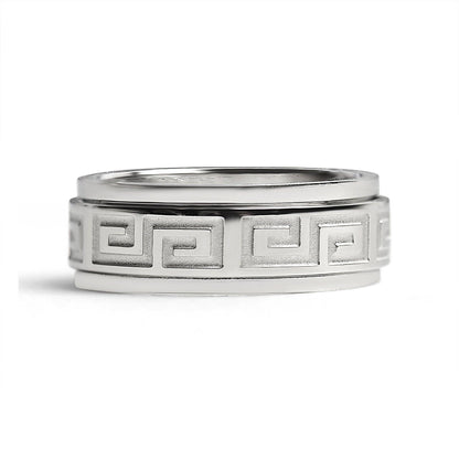 Greek Key Stainless Steel Spinner Ring