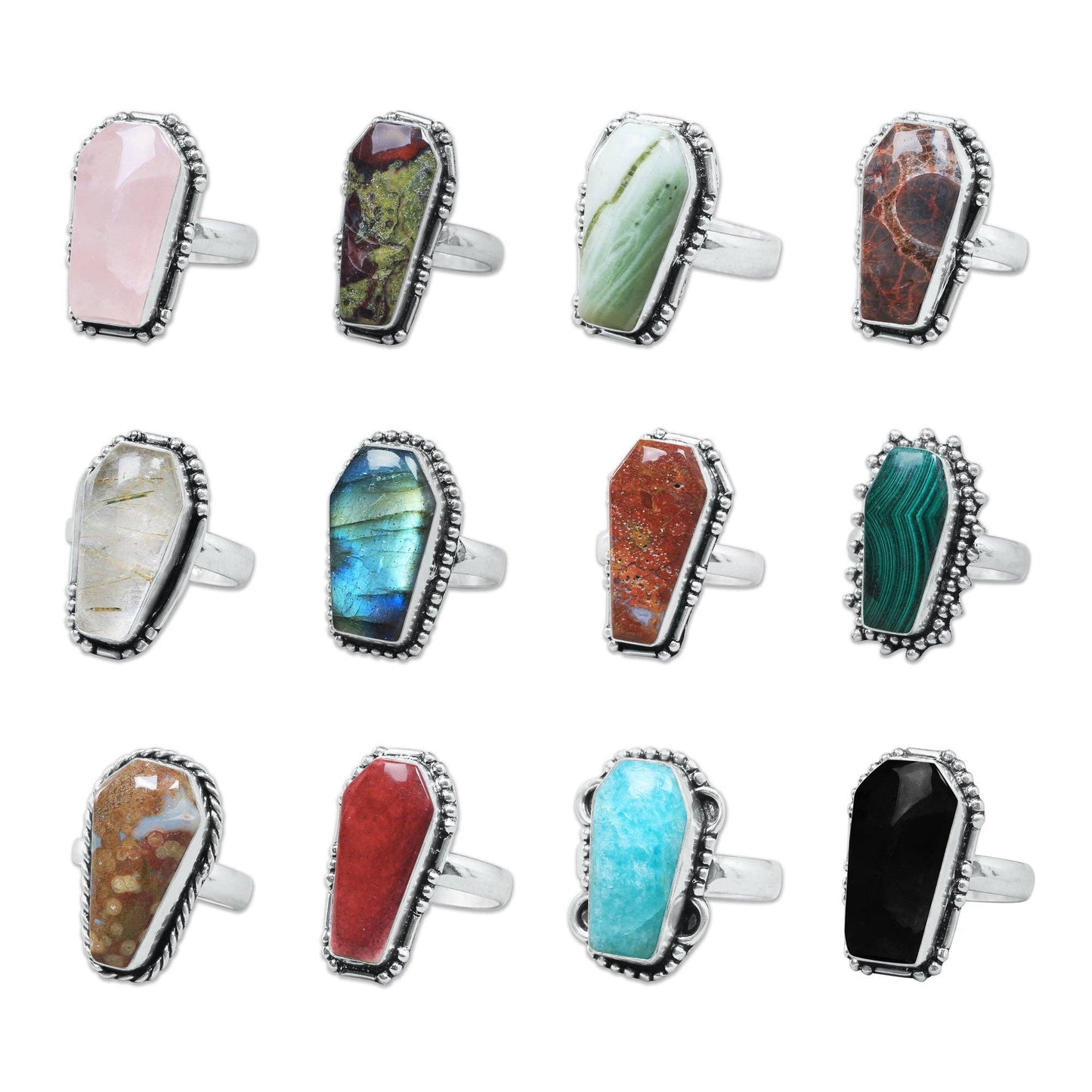 Artisanal Coffin-Cut Gemstone Rings
