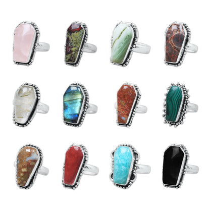 Artisanal Coffin-Cut Rings ⚰️ Assorted Gemstones (US Sizes 6–10)