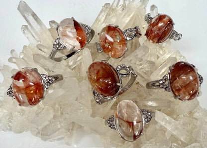 Natural Fire Quartz ☆Hematoid☆ Stainless Steel Ring